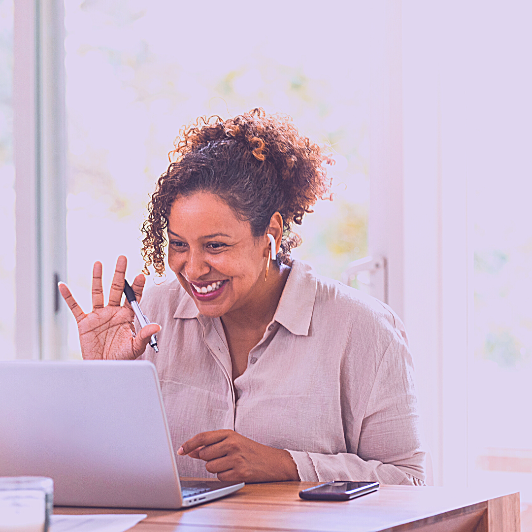 Middle age virtual assistant, curly hair